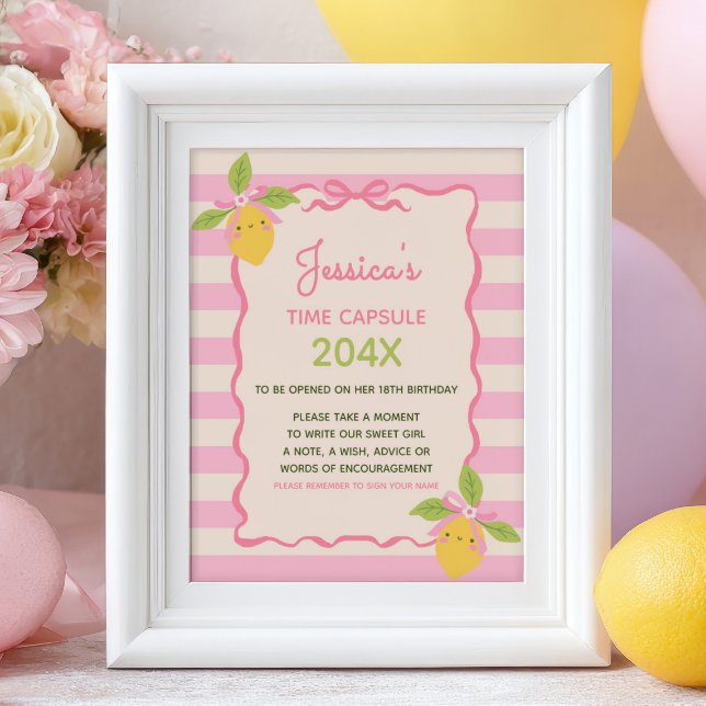 Poster Sinal de Cápsula do Tempo Rosa para o 1º Aniversár (Criador carregado)