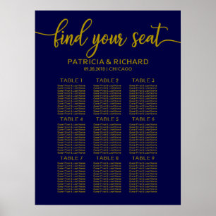Poster Sinal de Carta de Assentos de Casamento Dourado Az