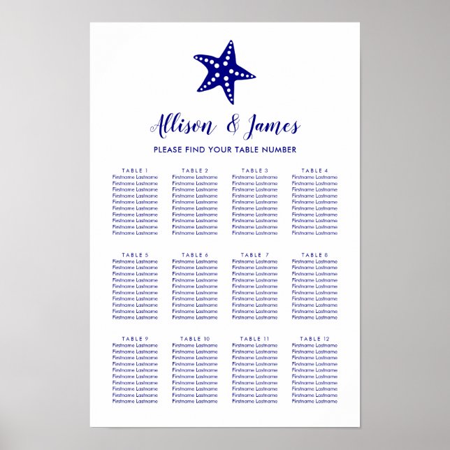 Poster Sinal de Cartão de Assento de Casamento com Estrel (Frente)