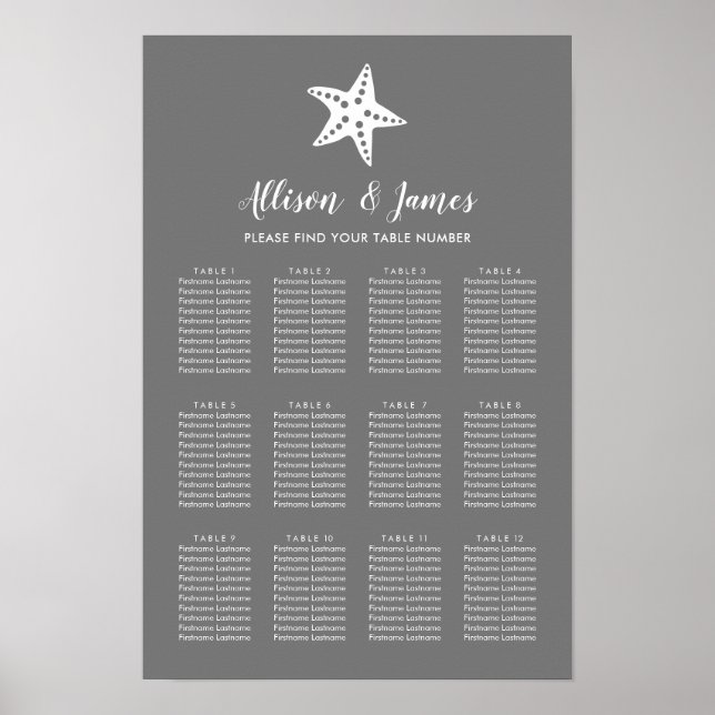 Poster Sinal de Cartão de Assentos de Casamento com Estre (Frente)