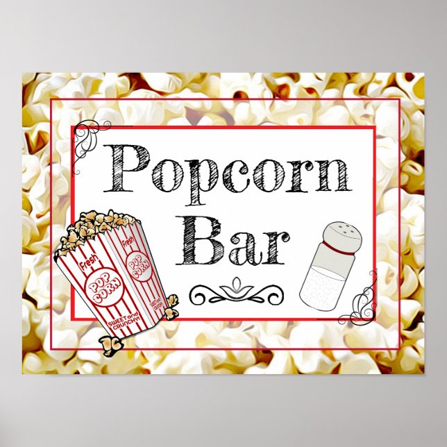 Pôster Sinal de Cartaz de Bar de Pipoca para Casamento ou (Frente)