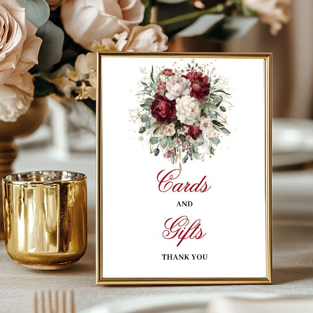 Poster Sinal de Cartões e Presentes de Borgonha com Belez (Beautiful Blush Burgundy Cards and Gifts Sign)