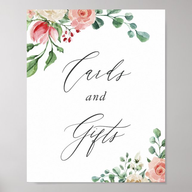 Poster Sinal de Cartões e Presentes de Rosa Rosa em Aquar (Frente)