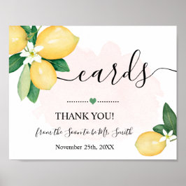 Poster Sinal de Cartões Limões Rosa Casamento Recepção