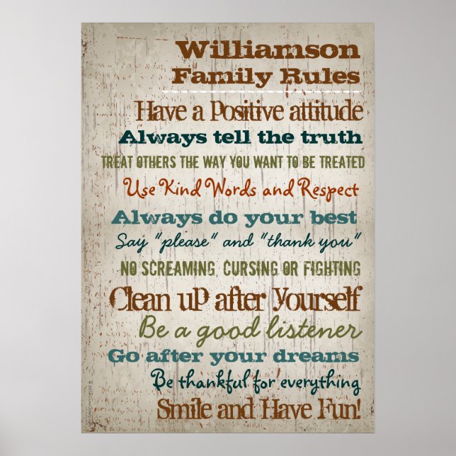 Pôster Sinal de Casa de Regras Familiares Personalizadas (Frente)