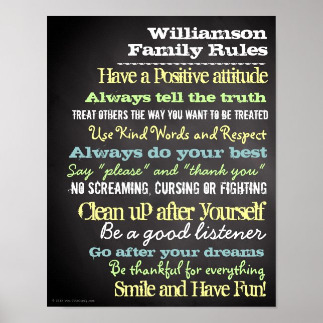 Pôster Sinal de Casa de Regras Familiares Personalizadas (Frente)