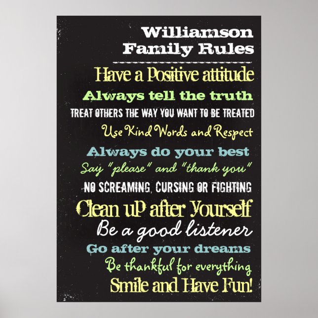 Poster Sinal de Casa de Regras Familiares Personalizadas (Frente)