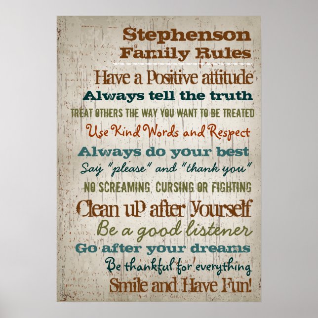 Pôster Sinal de Casa de Regras Familiares Personalizadas  (Frente)