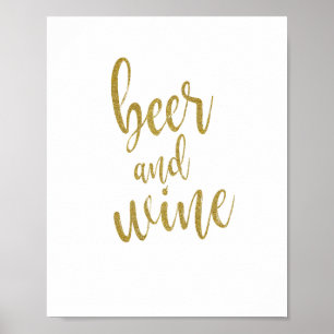 Pôster Sinal de Casamento 8x10 Beer and Wine Glitter Dour