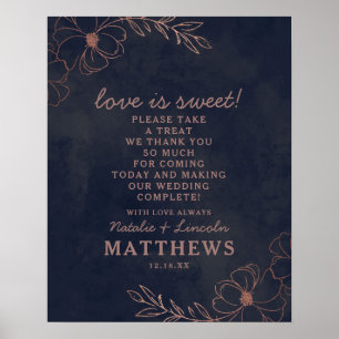 Poster Sinal de Casamento Amor é Doce em Azul Marinho e D
