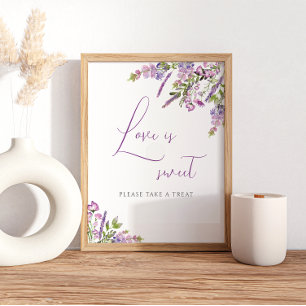 Poster Sinal de Casamento Amor Lilás Rústico é Doce