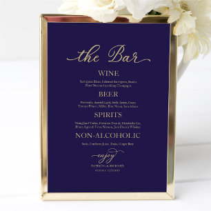 Poster Sinal de Casamento Azul Naval Caligrafia Dourada p