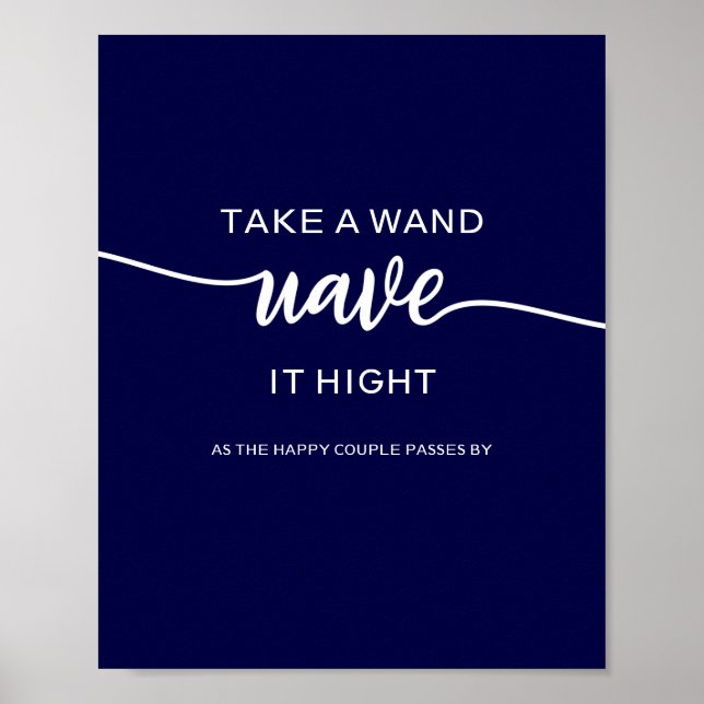Poster Sinal de Casamento Azul Naval Elegante Pegue Uma V (Frente)