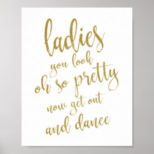 Pôster Sinal de Casamento Banheiro Damas Glitter Dourado