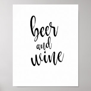Poster Sinal de Casamento Beer e Wine Preto e Branco 8x10