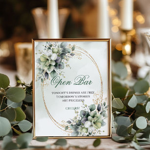 Poster Sinal de Casamento Boho de Barra Aberta Verde e Br
