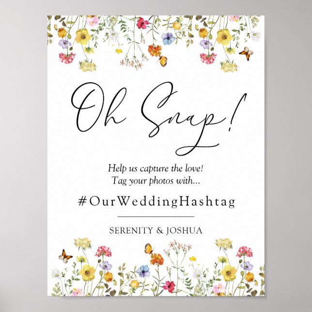 Poster Sinal de Casamento Boho de Flor Silvestre Oh Snap  (Frente)
