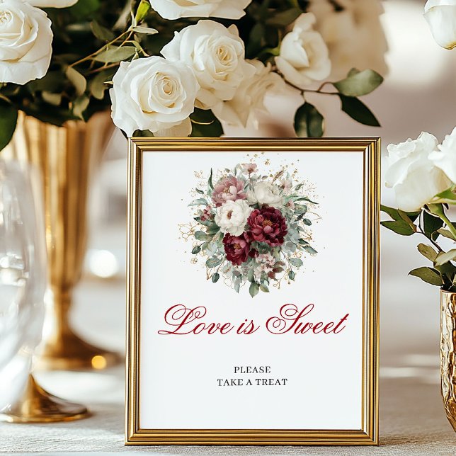 Poster Sinal de Casamento Boho Greenery Gold Love is Swee (Greenery Gold Love is Sweet Boho Wedding 8x10 Sign)