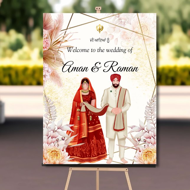 Poster Sinal de casamento Boho Sikh Sikh casal sinal de b (Criador carregado)