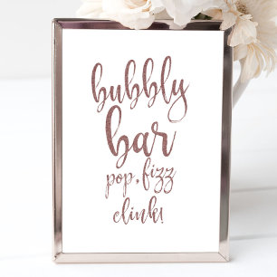 Poster Sinal de Casamento Bubbly Bar Rose Gold Glitter 8x