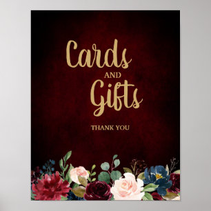 Poster Sinal de Casamento Burgundy Red Marinho Floral Rus