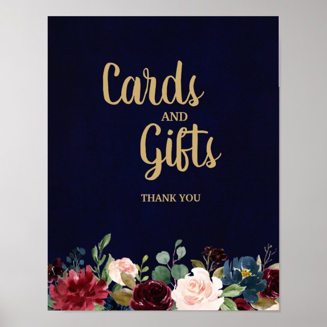 Pôster Sinal de Casamento Burgundy Red Marinho Floral Rus (Frente)