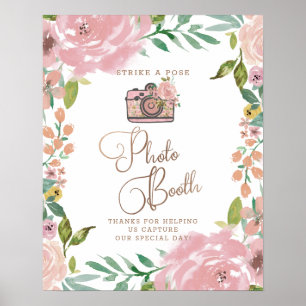 Poster Sinal de Casamento Cabine de Fotos Vintage Rosa Se