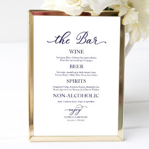 Poster Sinal de Casamento Caligrafia Azul-Marinho Bar de