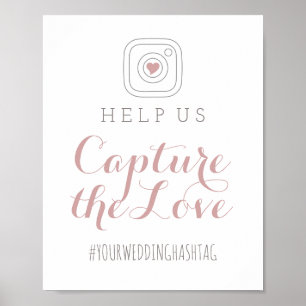 Pôster Sinal de Casamento Capturar o Amor em Rosa Poeiren