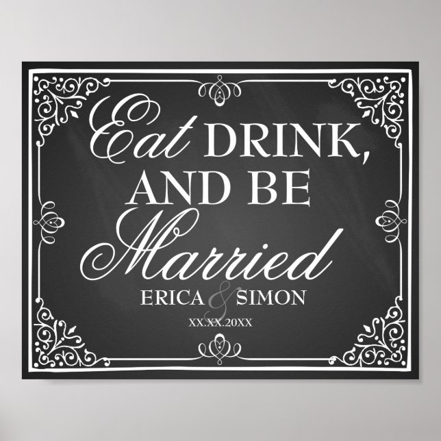 Pôster Sinal de casamento: chalkboard come bebida e se ca (Frente)