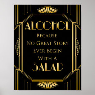 Pôster Sinal de Casamento com Álcool   Gatsby Art Deco