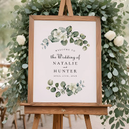 Poster Sinal de casamento com arco de folhagem de folhas 