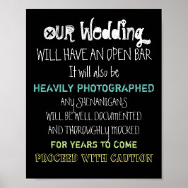 Poster Sinal de Casamento com Bar Aberto Aviso Engraçado 