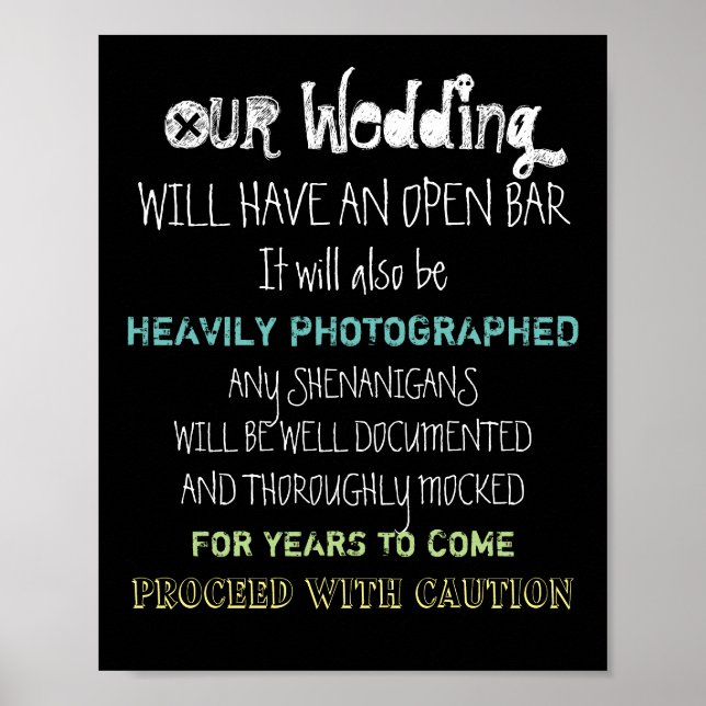 Poster Sinal de Casamento com Bar Aberto Aviso Engraçado  (Frente)