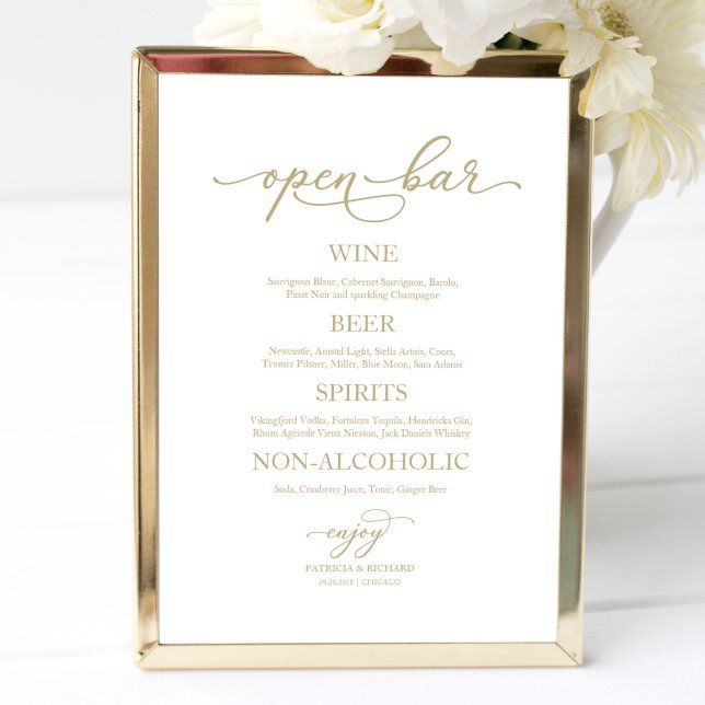 Poster Sinal de Casamento com Caligrafia em Ouro Elegante (Criador carregado)