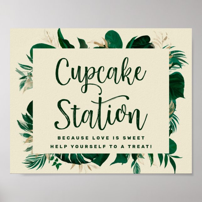 Poster Sinal de Casamento da Estação de Cupcake Verde Tro (Frente)