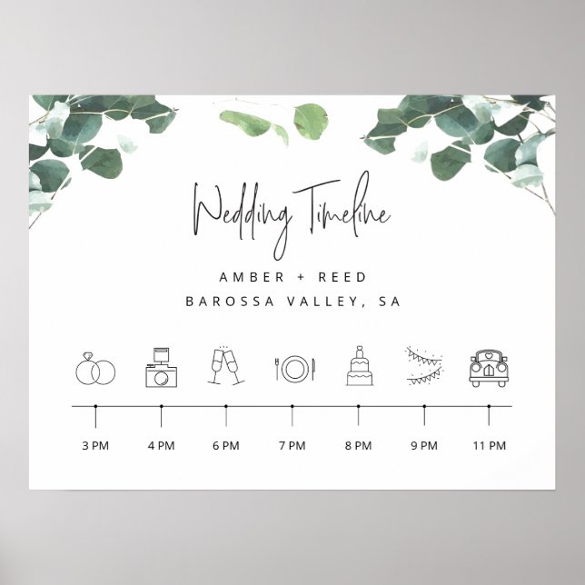 Poster Sinal de Casamento da Linha do Tempo Greenery (Frente)