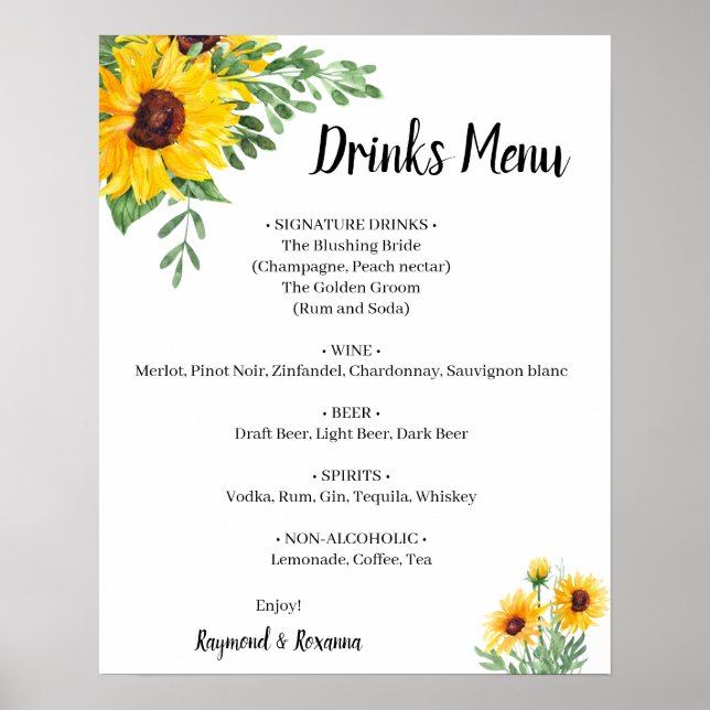 Poster Sinal de Casamento das Bebidas Verde (Frente)