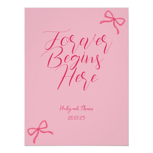 Pôster Sinal de Casamento de Arco Rosa Quente e Rosa Bebê (Frente)