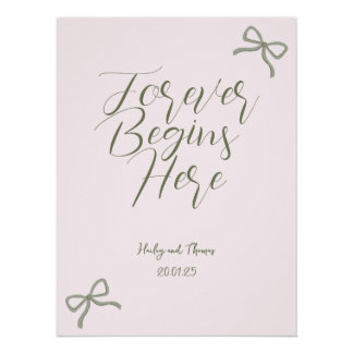 Pôster Sinal de Casamento de Arco Verde e Rosa