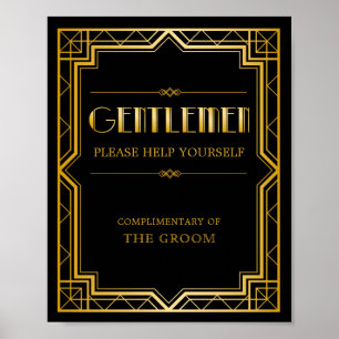 Poster Sinal de Casamento de Banheiro Masculino Gatsby