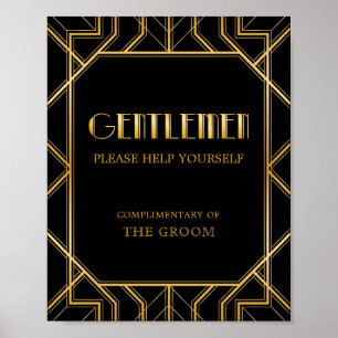 Poster Sinal de Casamento de Banheiro Masculino Gatsby