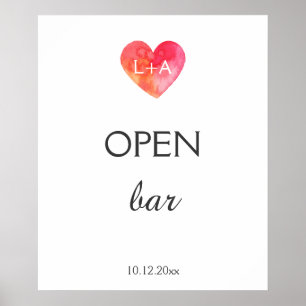 Pôster Sinal de casamento de Bar aberto ou personalizado,