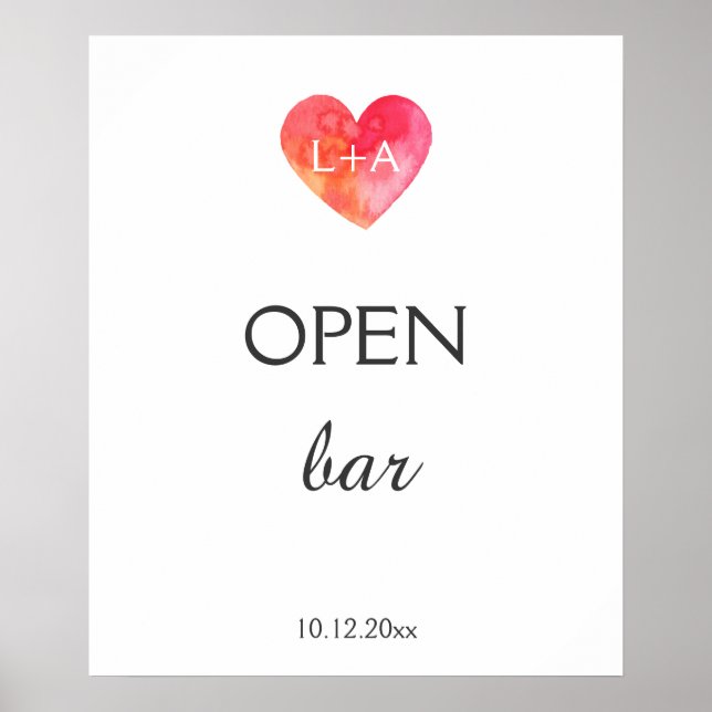 Pôster Sinal de casamento de Bar aberto ou personalizado, (Frente)