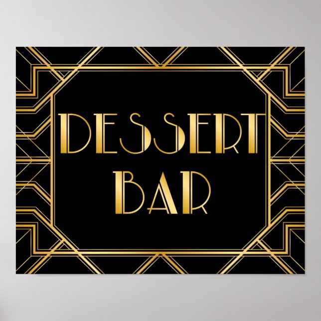 Pôster Sinal de Casamento de Bar de Sobremesa | Gatsby Ar (Frente)