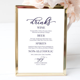 Poster Sinal de Casamento de Barra de Bebidas Azul Marinh