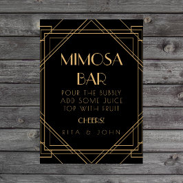Poster Sinal de Casamento de Barra de Mimosa Vintage Ouro