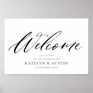 Poster sinal de casamento de boas-vindas da caligrafia
