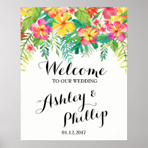 Pôster Sinal de casamento de boas-vindas Tropical