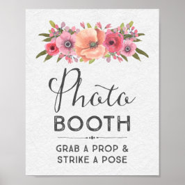 Pôster Sinal de Casamento de Cabine de Foto Floral em Aqu